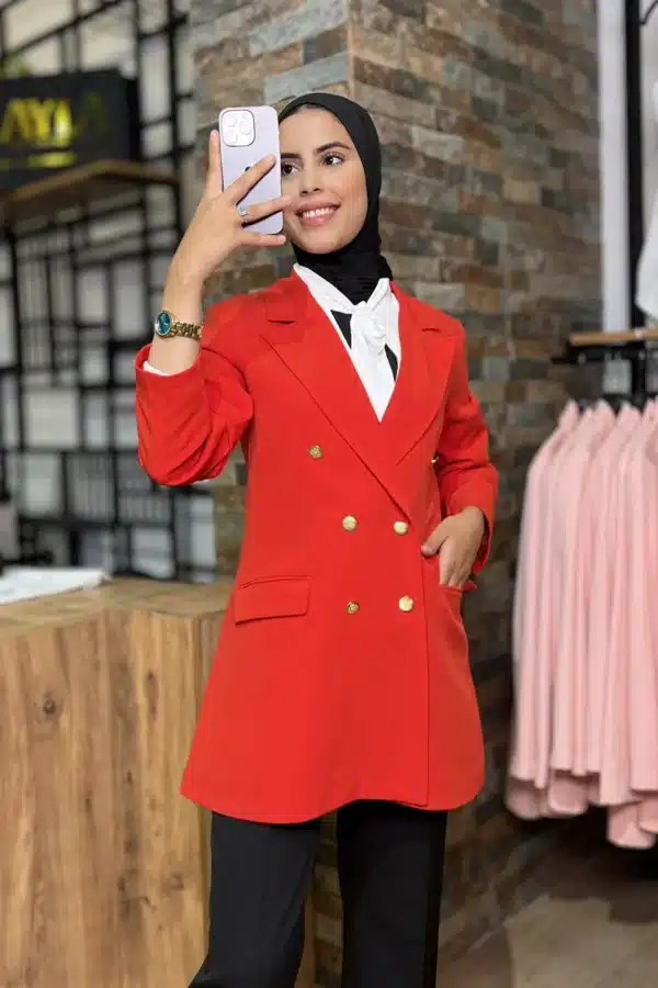 Veste rose  cintrée croisée aux boutons dorés - Image 8
