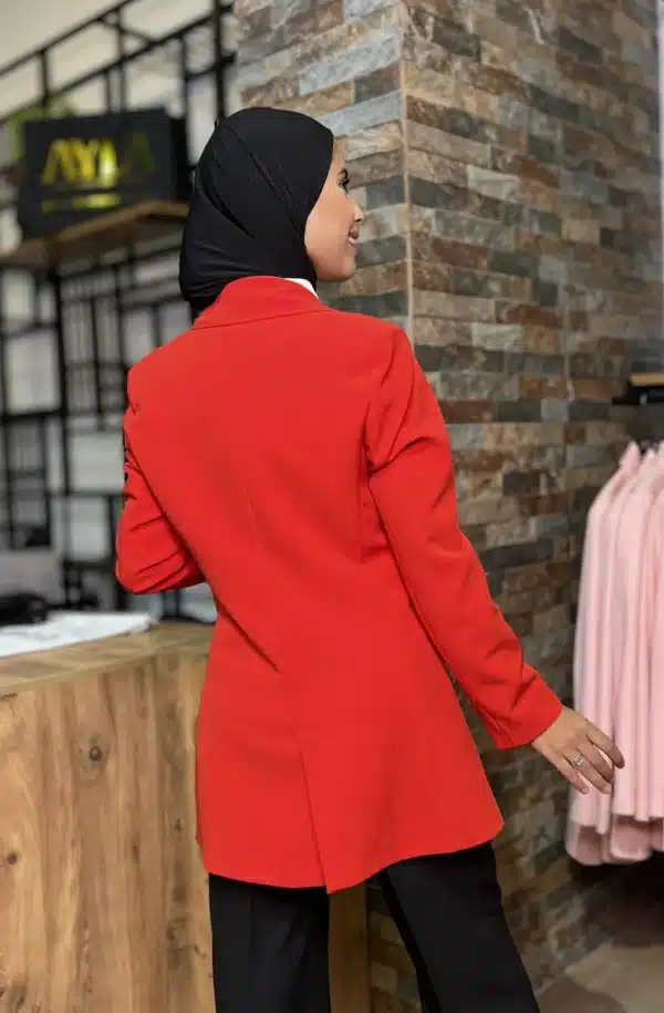 Veste rose  cintrée croisée aux boutons dorés - Image 9